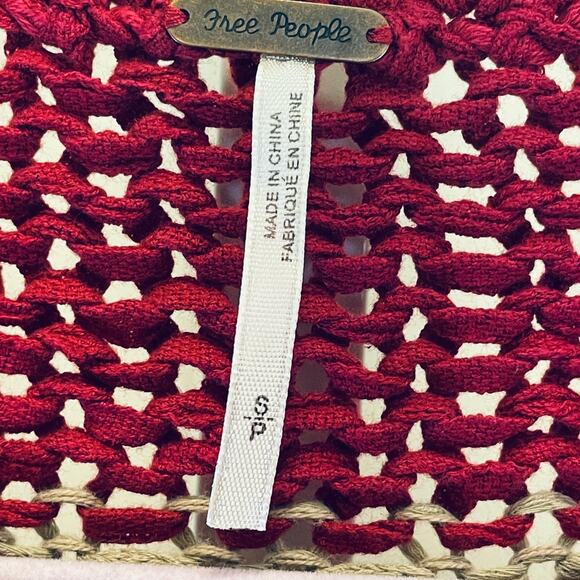 Free People Loose Knit Crochet Sweater - Women Size Small - Maroon and Gray - Picture 2 of 6